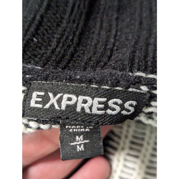 Express Black & White Snowflake Waterfall Cardigan Merino Wool Blend sz M - Picture 7 of 9